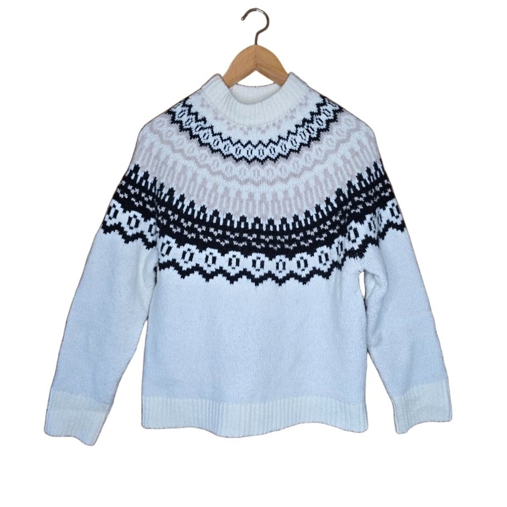 Universal Thread Cream Fair Isle Mock‎ Neck Sweater Women XS Winter Nordic Cozy